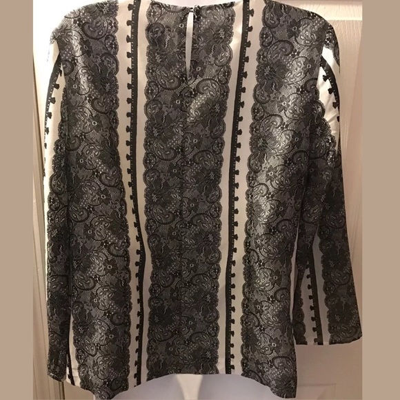 J.CREW Optical Lace Top Blouse Shirt Black White Printed Work Attire Classic - Picture 6 of 8